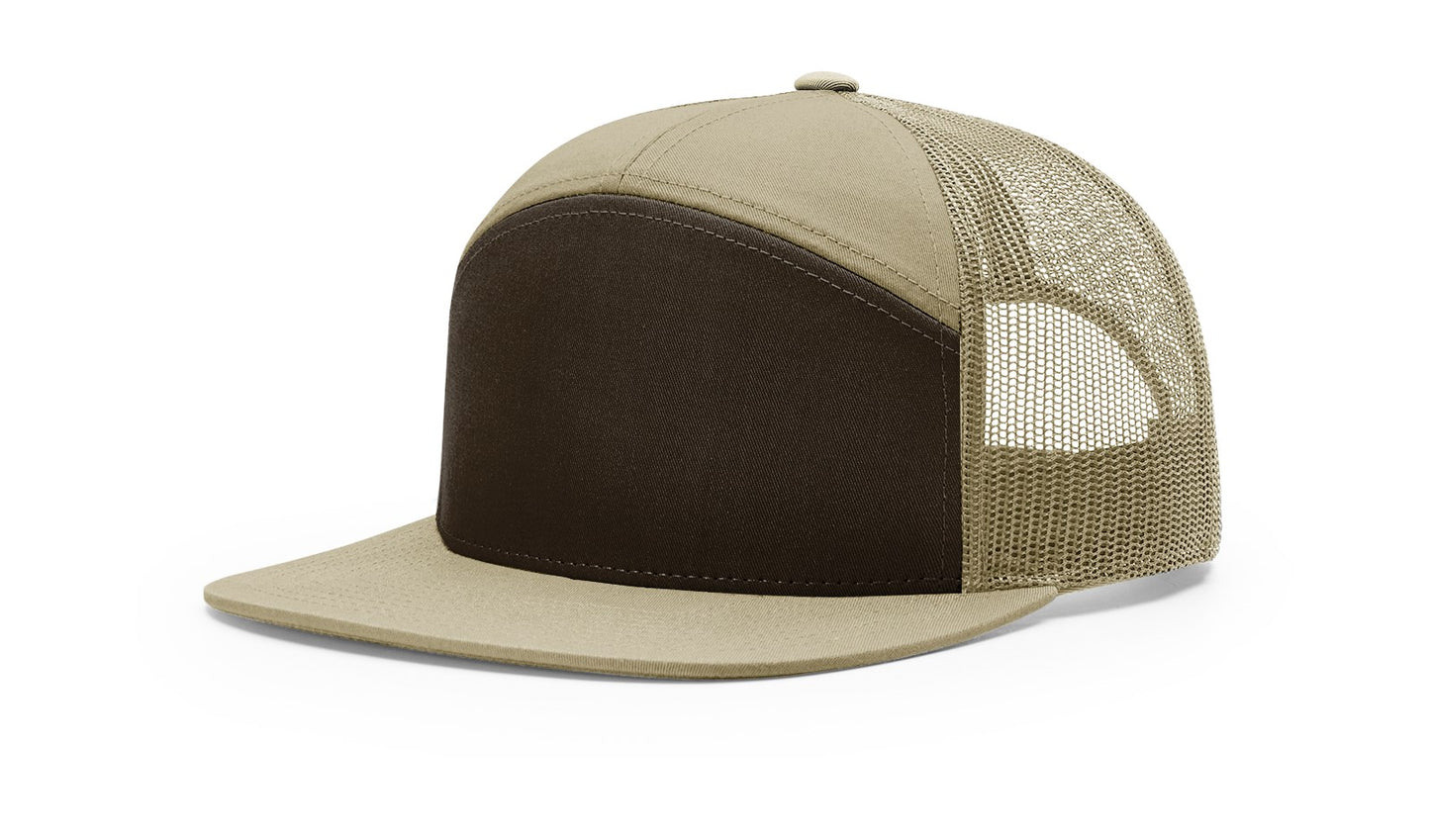 Deer Antler Flag Leather Patch 7 Panel Flat Bill Hat