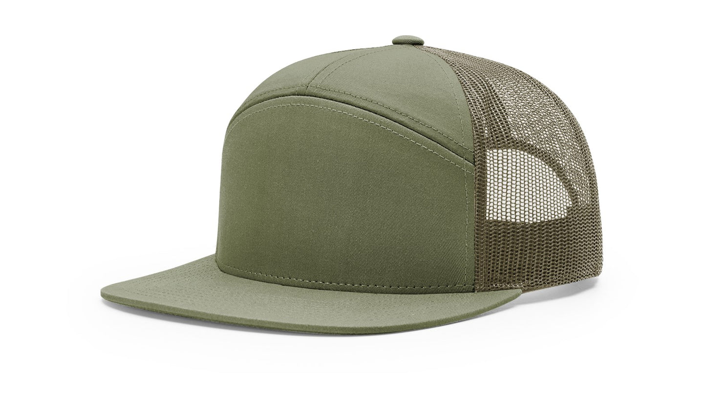 Deer Antler Flag Leather Patch 7 Panel Flat Bill Hat