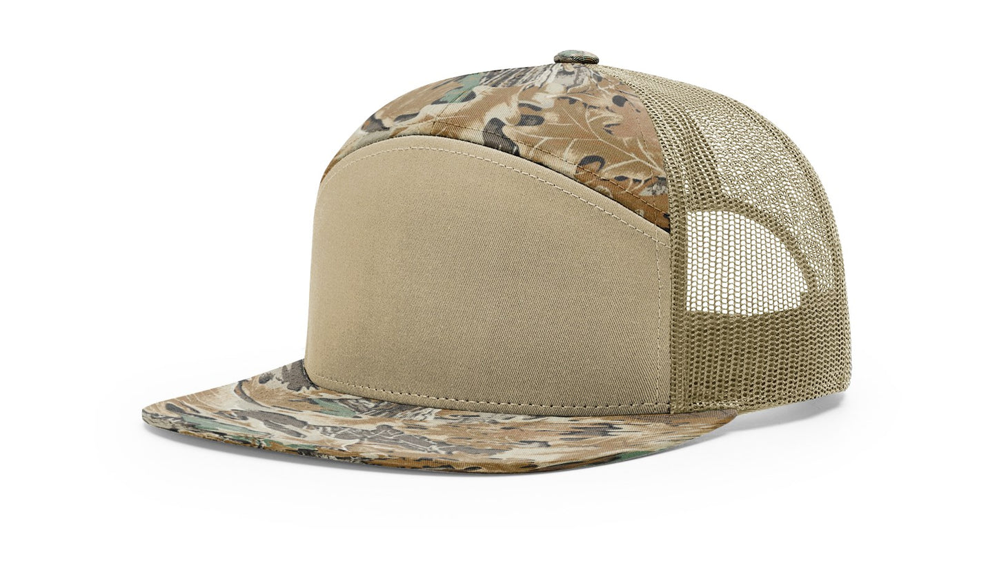 Deer Antler Flag Leather Patch 7 Panel Flat Bill Hat