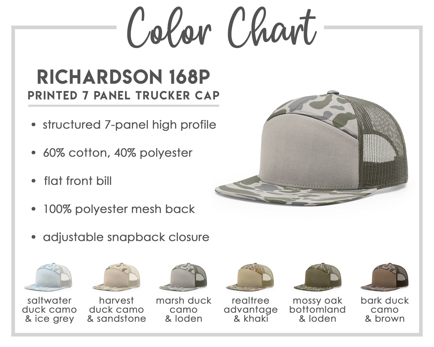 Deer Track Logo Leather Patch 7 Panel Flat Bill Hat