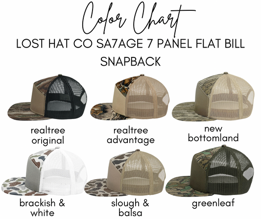 Forest Buck Leather Patch 7 Panel Flat Bill Hat