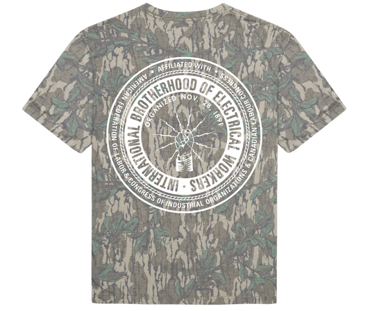 Mossy Oak Greenleaf Washed Short Sleeve Tee with IBEW Logo