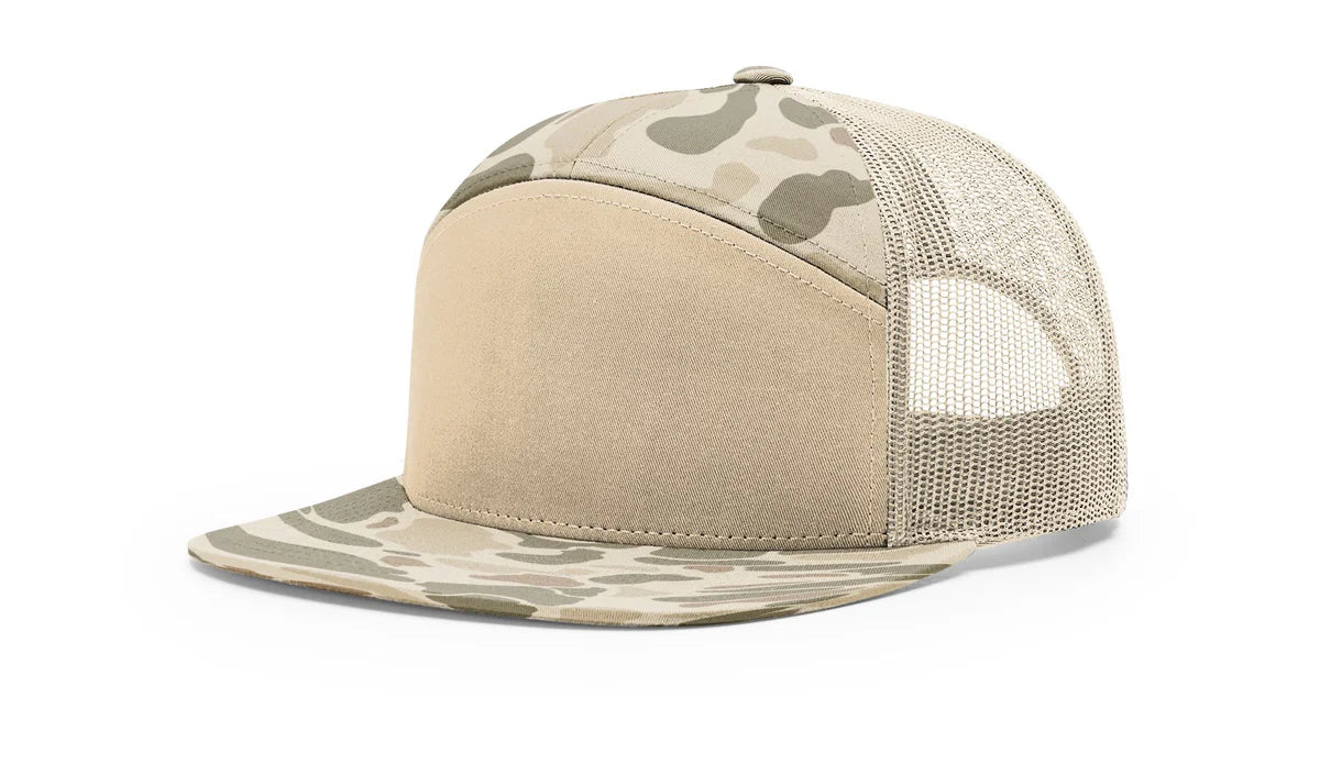 Union Lineman Circle Logo 7 Panel Flat Bill Leather Patch Hat