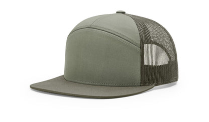 Turkey Hunter With Gobbler 7 Panel Flat Bill Leather Patch Hat