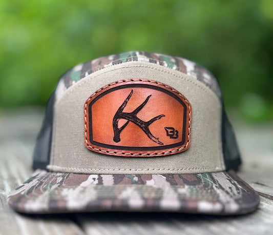 Deer Shed Leather Patch 7 Panel Flat Bill Hat