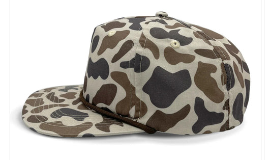 Duck Hunting American Flag Rope Leather Patch Hat