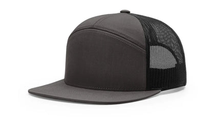 Turkey Hunter With Gobbler 7 Panel Flat Bill Leather Patch Hat