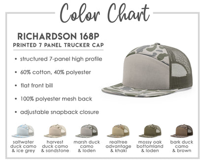 Deer Track Logo Leather Patch 7 Panel Flat Bill Hat