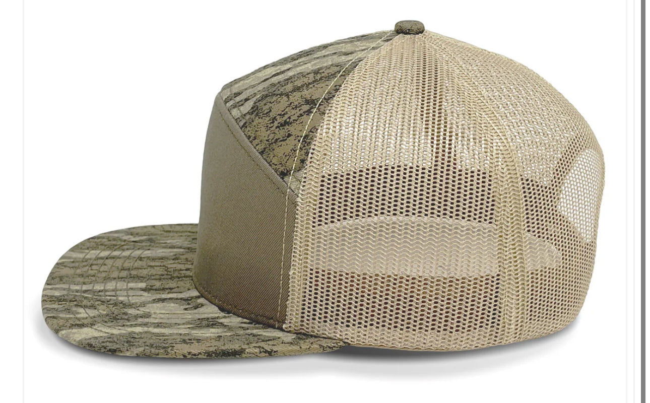 Hanging Deer Horns 7 Panel Flat Bill Leather Patch Hat