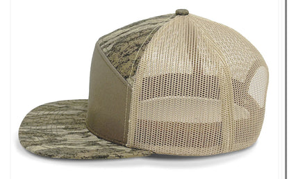 Hanging Deer Horns 7 Panel Flat Bill Leather Patch Hat