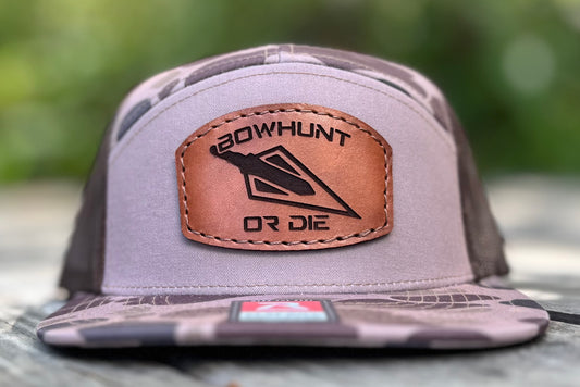 Bow Hunt Or Die Leather Patch 7 Panel Flat Bill Hat