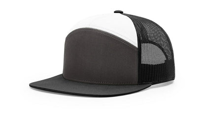 Turkey Hunter With Gobbler 7 Panel Flat Bill Leather Patch Hat