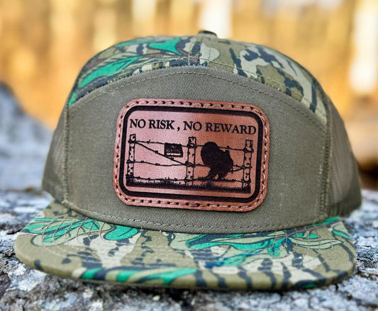No Risk No Reward Turkey Panel Flat Bill Leather Patch Hat