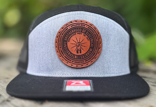 Union Lineman Circle Logo 7 Panel Flat Bill Leather Patch Hat