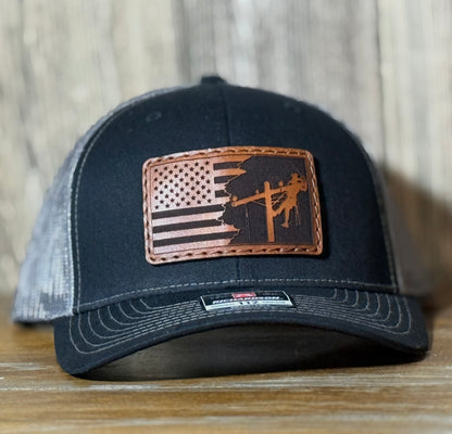 American Lineman Logo Leather Patch Hat Richardson 112