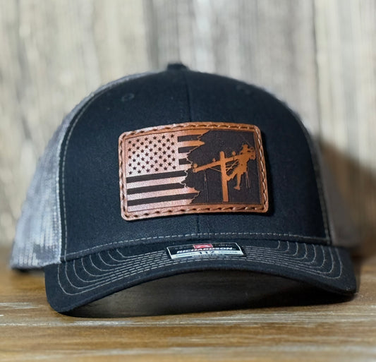 American Lineman Logo Leather Patch Hat Richardson 112
