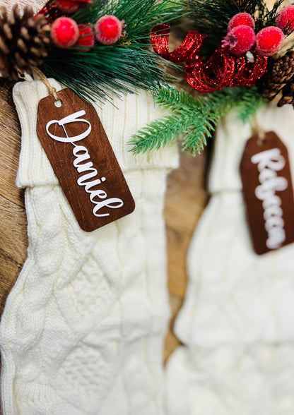 Layered Wood Christmas Stocking Tag