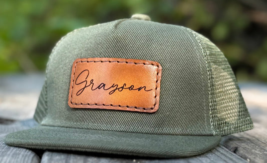 Custom Toddler Name Leather Patch Hat