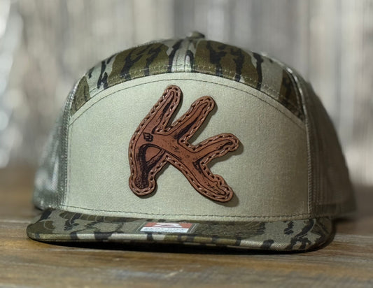 Deer Shed Die Cut Leather Patch 7 Panel Flat Bill Hat