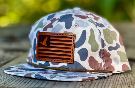 Duck Hunting American Flag Rope Leather Patch Hat
