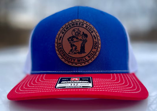 Remember Kids Electricity Kills Leather Patch Hat Richardson 112