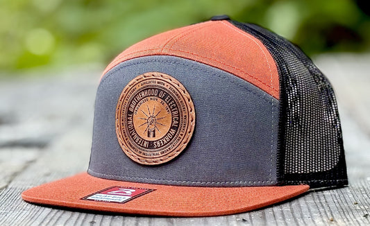 Union Lineman Circle Logo 7 Panel Flat Bill Leather Patch Hat