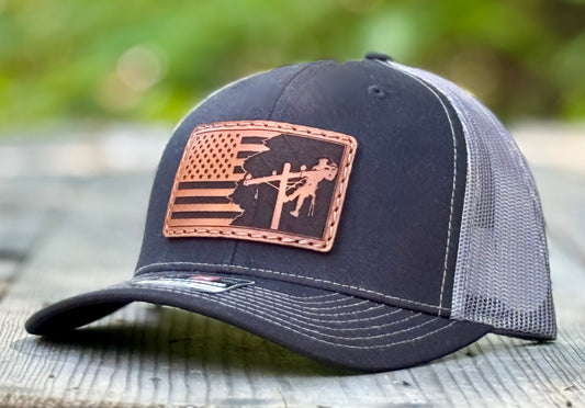 American Lineman Logo Leather Patch Hat Richardson 112
