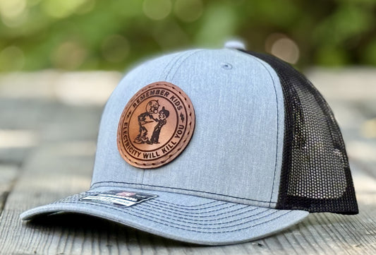 Remember Kids Electricity Kills Leather Patch Hat Richardson 112